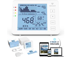 Rovary™ Digitale CO₂-meter RV2000P - NDIR sensor - Inclusief E-book - Alarm - Data inzicht - co2 melder - co2 meter binnen - co meter - Luchtkwaliteitsmeter