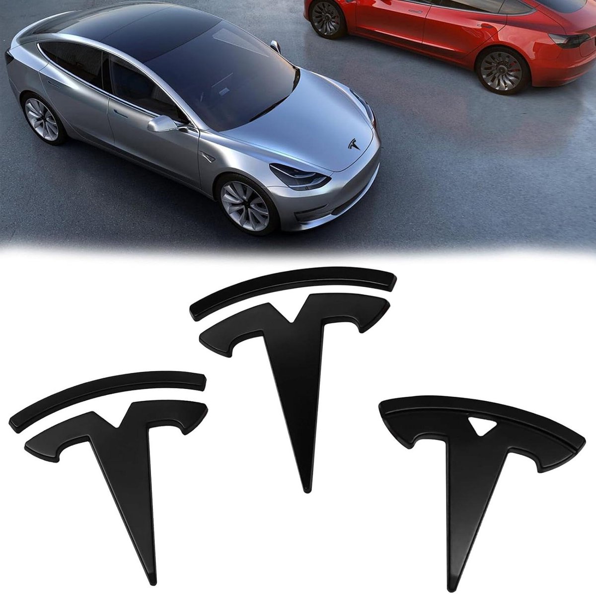 Ronte - Auto Embleem Sticker Set voor Tesla Model 3 - Matzwart - 3 Stuks - Auto-accessoires