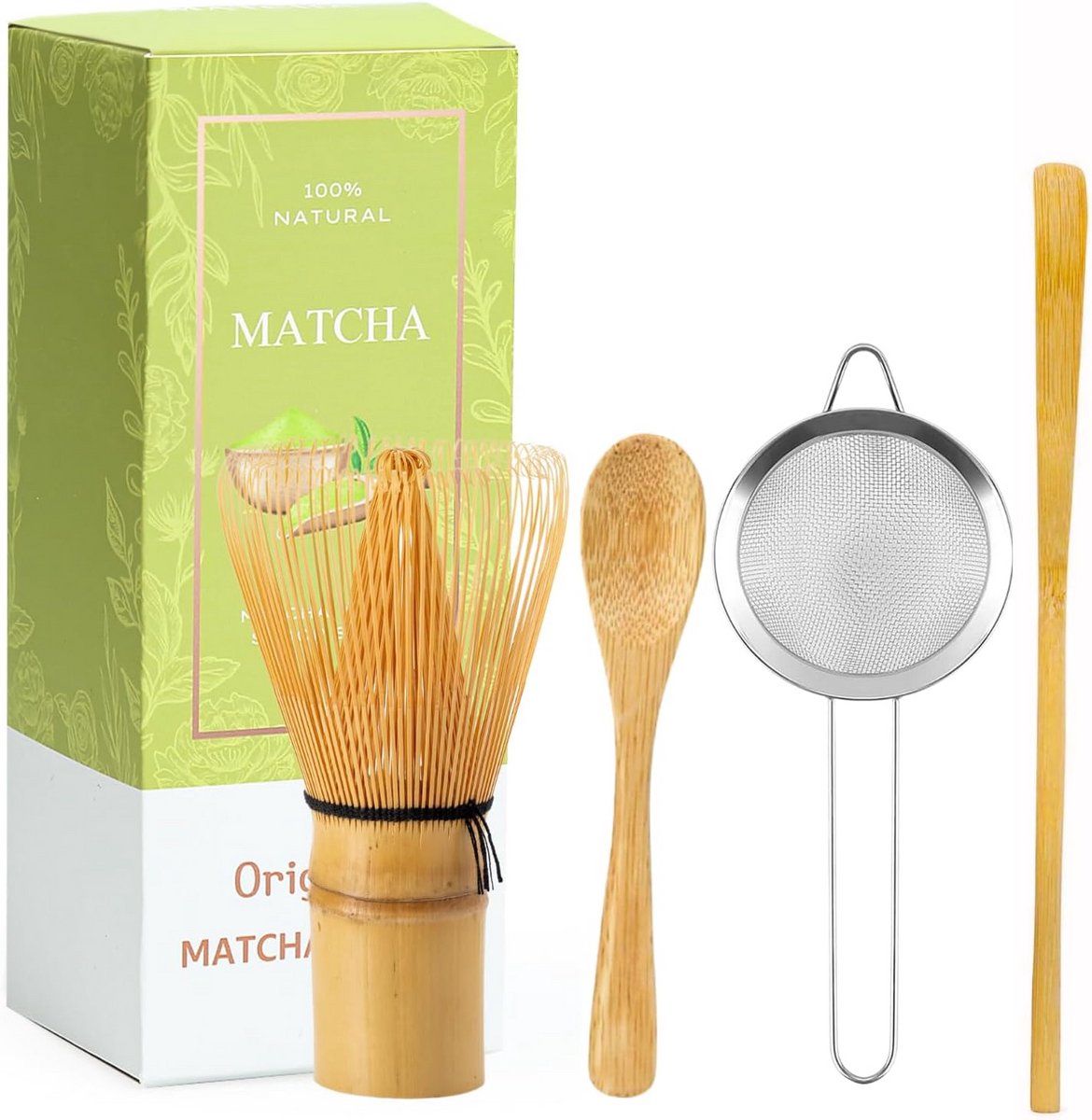 Matcha Garde Set van 3-100 Prong, Traditionele Schep en Lepel, Handgemaakt van Bamboo