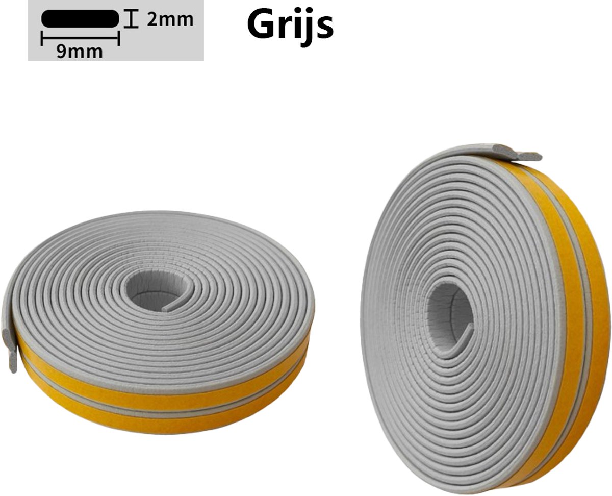 2 rollen tochtstrips - Zelfklevend raam - Totaal 12 m - I-vorm - EPDM afdichtingstape - Grijs - 9 x 2 mm - Raamafdichting - Tochtstrip - Waterdicht - Geluidsisolatie