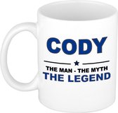 Naam cadeau Cody - The man, The myth the legend koffie mok / beker 300 ml - naam/namen mokken - Cadeau voor o.a verjaardag/ vaderdag/ pensioen/ geslaagd/ bedankt
