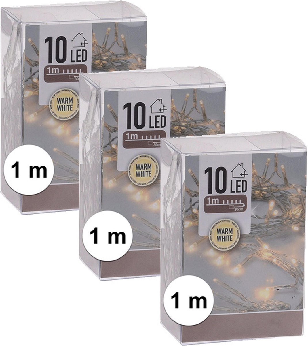 6x LED kerstverlichting op batterij warm wit 10 lampjes