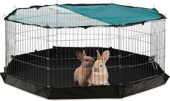 Relaxdays konijnenren - met bodem - cavia ren - buitenren - puppy ren - afdeknet - binnen