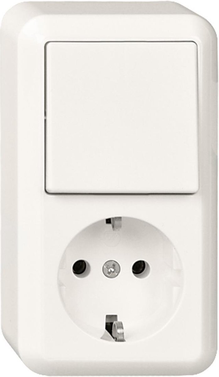 Stopcontact + Wisselschakelaar - Opbouw - Randaarde - Polarwit - Contura - Schneider Electric - 388604