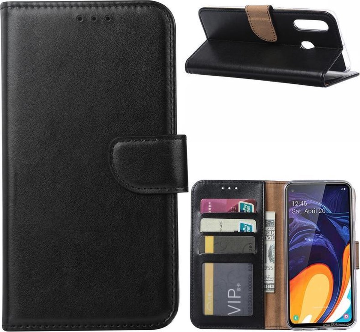 Bookcase Geschikt voor: Samsung Galaxy A60 - Zwart - portemonnee hoesje
