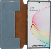 Minim Samsung Galaxy Note 10+ Hoesje Echt Leer Book Case Blauw