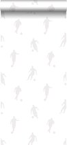 ESTAhome behangpapier voetbalspelers zilver op wit - 128802 - 53 cm x 10,05 m