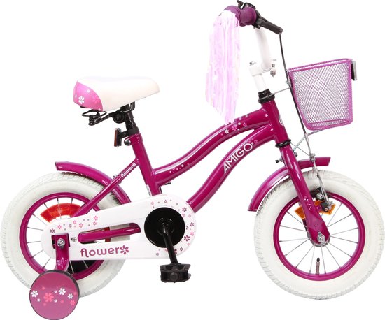 Amigo Flower - Vélo pour enfants - Filles - Violet - 12 pouces | bol.com