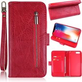 P.C.K. Apple iPhone 7 Plus / rood rits boekhoesje/bookcase/Boek/Hoesje voor 12 Pasjes