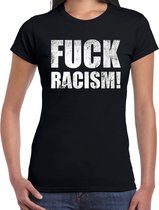 Fuck racism protest t-shirt zwart voor dames XS