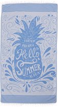 Hamamdoek Hello Summer Blue - 175x100cmDun lichtgewicht strandlaken - XL Saunadoek- Sauna badlaken - Saunalaken- Wikkeldoek - Omslagdoek - Stranddoek - Reishanddoek - Plaid - Sneld