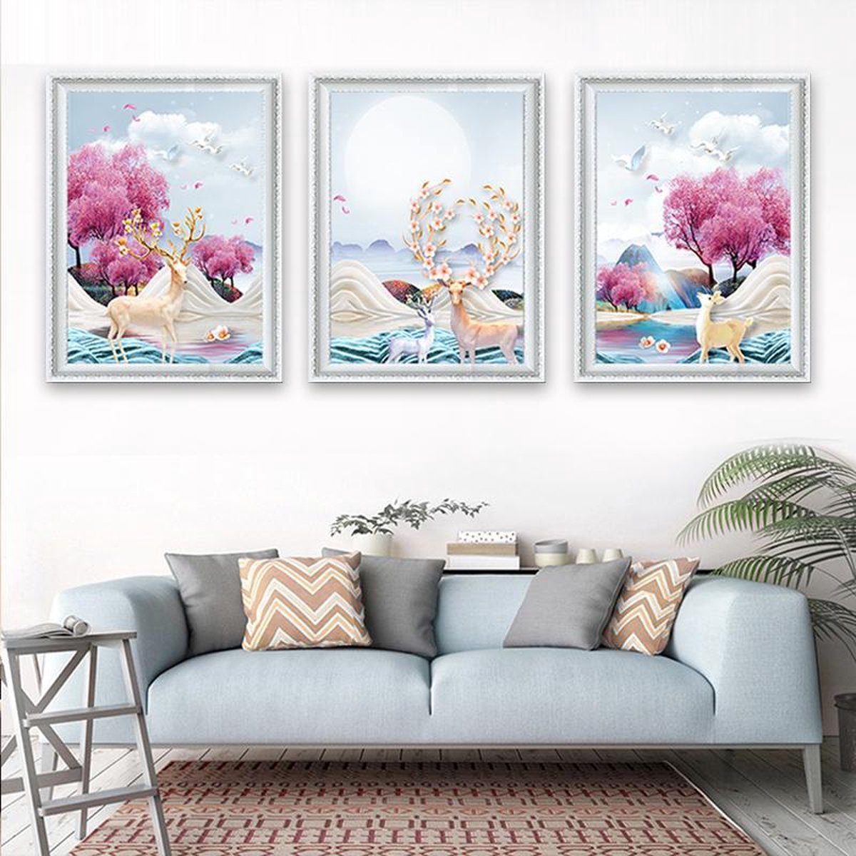 Diamond Painting 120x55cm - Herten en triptiek - Volledige dekking - Ronde steentjes met speciaal vorm steentjes - Dieren