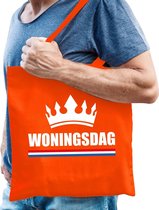 Woningsdag / katoenen tas oranje met  kroon voor heren - Koningsdag - thuisblijvers / Kingsday thuis vieren - tasje / shopper voor heren