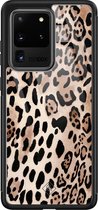 Samsung S20 Ultra hoesje glass - Luipaard print bruin | Samsung Galaxy S20 Ultra  case | Hardcase backcover zwart