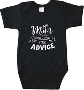 Go Mama® Baby Cadeau - Zwangerschap aankondiging - Baby Pyjama - Rompertjes Baby met Tekst - Babyshower - My mom doesn't want your advice. - Zwart - Maat 50/56 - Korte mouw