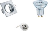 LED Spot Set - OSRAM Parathom PAR16 930 36D - GU10 Fitting - Dimbaar - Inbouw Vierkant - Glans Chroom - 5.5W - Warm Wit 3000K - Kantelbaar 80mm - BES LED