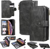 Voor iPhone XR multifunctionele retro afneembare magnetische horizontale flip lederen tas met kaartsleuven en houder en portemonnee en fotolijst (donkergroen)