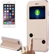 Voor iPhone 8 & 7 horizontale flip lederen tas met oproepweergave ID & houder (goud)