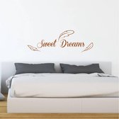 Muursticker Sweet Dreams Met Veren -  Bruin -  80 x 27 cm  -  slaapkamer  engelse teksten  alle - Muursticker4Sale