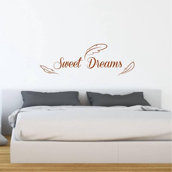 Muursticker Sweet Dreams Met Veren - Bruin - 80 x 27 cm - taal - engelse teksten slaapkamer alle