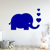 Muursticker Olifant Met Hartjes -  Donkerblauw -  100 x 71 cm  -  baby en kinderkamer  alle  dieren - Muursticker4Sale