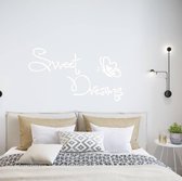 Muursticker Sweet Dreams Met Vlinder -  Wit -  80 x 46 cm  -  slaapkamer  engelse teksten  alle - Muursticker4Sale