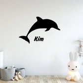 Muursticker Dolfijn Met Naam -  Geel -  80 x 50 cm  -  baby en kinderkamer  naam stickers  alle  dieren - Muursticker4Sale