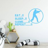 Muursticker Eat Sleep Game Repeat -  Lichtblauw -  160 x 95 cm  -  engelse teksten  baby en kinderkamer  alle - Muursticker4Sale