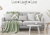 Muursticker Live Laugh Love Met Bloem - Donkergrijs - 120 x 22 cm - woonkamer slaapkamer engelse teksten