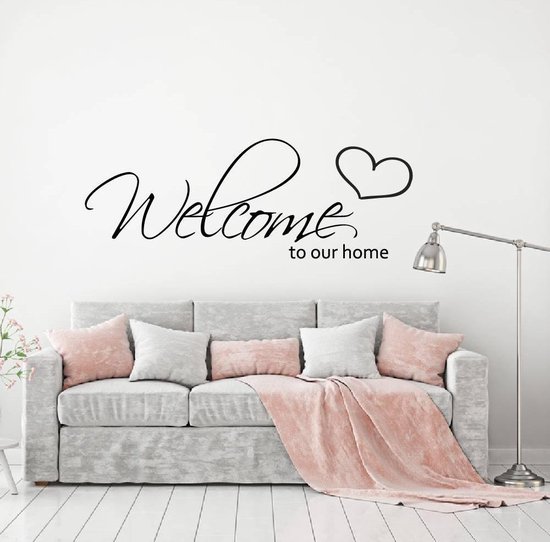 Muursticker Welcome To Our Home - Geel - 160 x 59 cm - taal - engelse teksten woonkamer alle