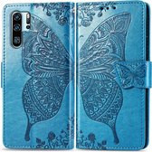 Butterfly Love Flowers Embossing Horizontale Flip Leather Case voor Huawei P30 Pro, met houder & kaartsleuven & portemonnee & lanyard (blauw)