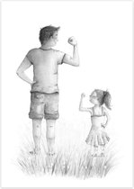 Poster sterke papa en dochter (zwart wit) | A4 formaat | Illu-Straver