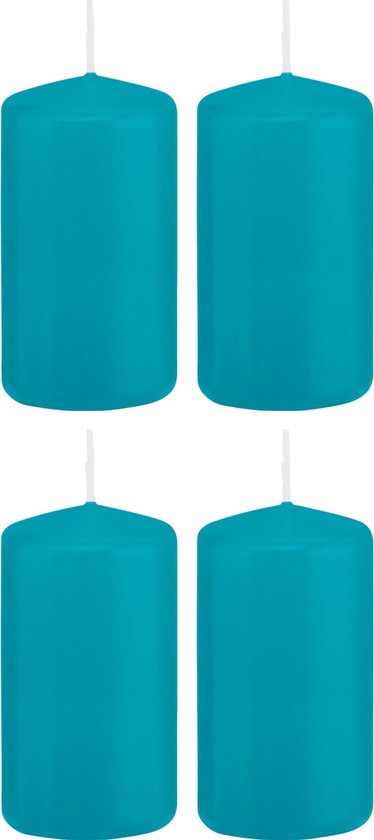 4x Turquoise blauwe cilinderkaarsen/stompkaarsen 6 x 12 cm 40 branduren - Geurloze kaarsen turkoois blauw - Woondecoraties