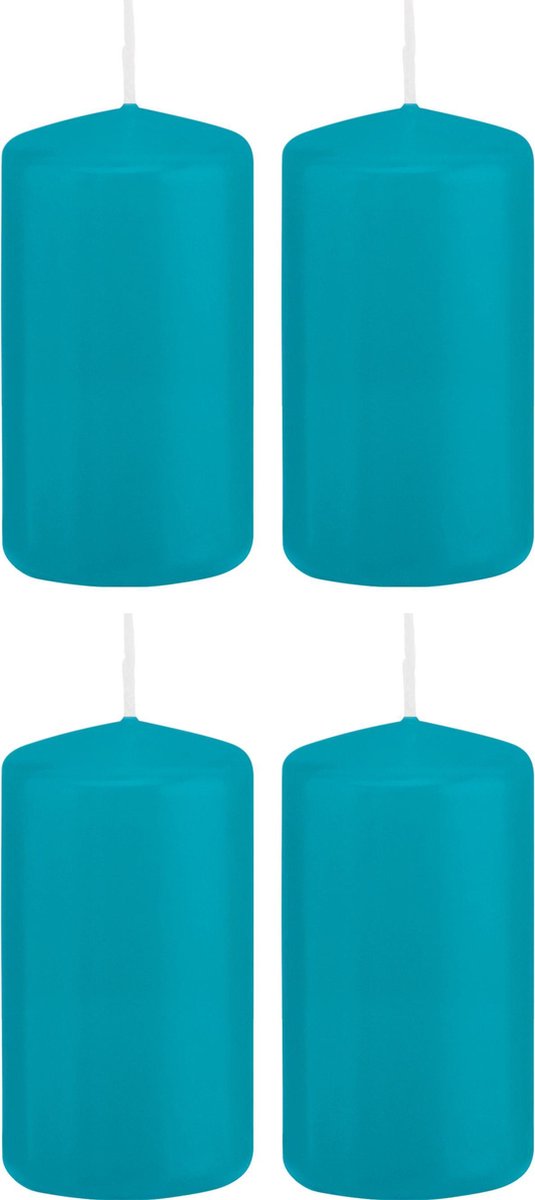 Trend Candles 4x Turquoise blauwe cilinderkaarsen stompkaarsen 6 x 12 cm 40 branduren Geurloze kaarsen turkoois blauw Woondecoraties