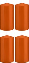 4x Oranje cilinderkaarsen/stompkaarsen 8 x 15 cm 69 branduren - Geurloze kaarsen oranje - Woondecoraties