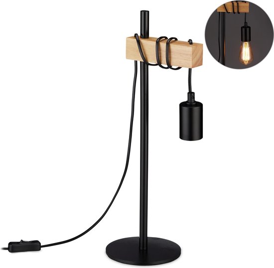 verzoek inleveren Geven relaxdays tafellamp industrieel - nachtlamp E27 zwart - tafellampje retro -  lamp metaal | bol.com
