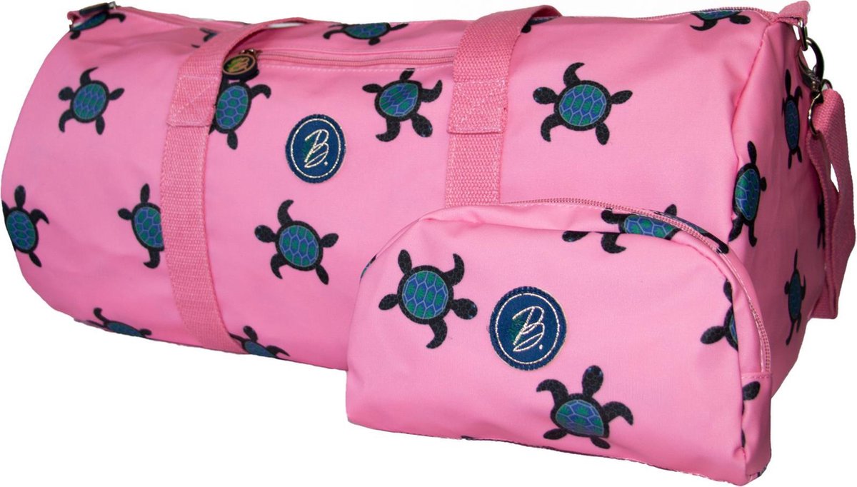 Weekendtas schildpad roze - 48cm x 22cm