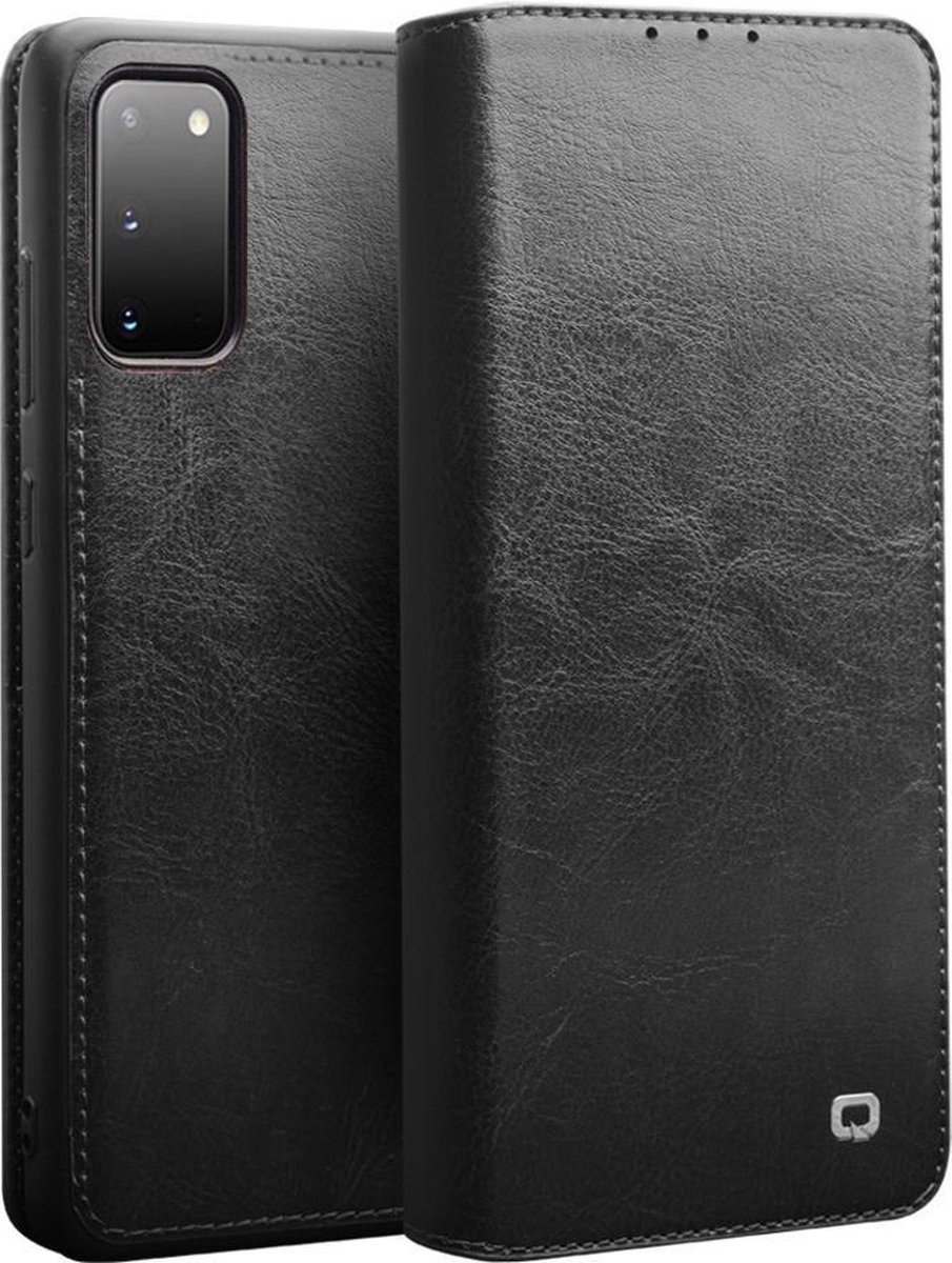 Qialino - echt lederen luxe wallet hoes - Samsung Galaxy S20 - Zwart