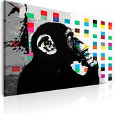 Schilderijen Op Canvas - Schilderij - Banksy The Thinker Monkey 90x60 - Artgeist Schilderij