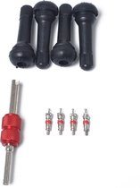 Snap-in korte zwarte rubberen ventielsteel (TR414) 4-pack met ventielsleutel voor tubeless 0,45 inch 11,5 mm velggaten op standaard voertuigbanden