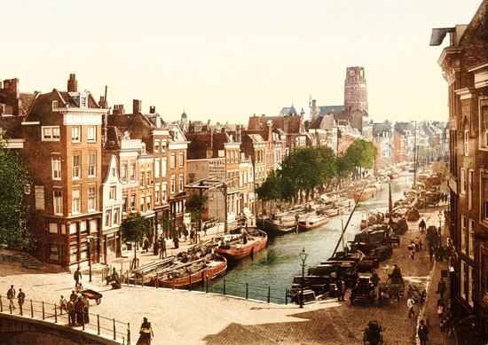 Oude Foto Stadsgezicht Rotterdam - Delftsevaart - Holland van Vroeger - A1 Formaat Vintage Print Wanddecoratie - 84x59 cm