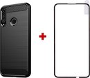 Silicone gel zwart hoesje Huawei P40 Lite E met full cover glas screenprotector