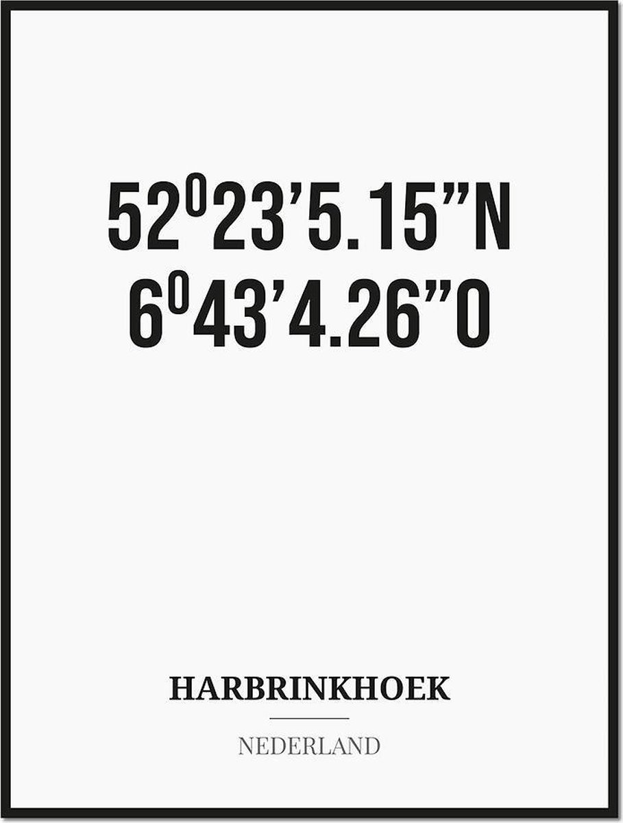 Studio216 Poster/kaart HARBRINKHOEK met coördinaten zwart, wit