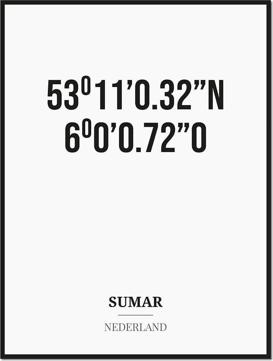 Studio216 Poster/kaart SUMAR met coördinaten zwart, wit