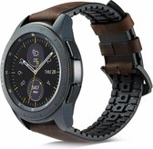 Leer, Siliconen Smartwatch bandje - Geschikt voor  Samsung Galaxy Watch siliconen / leren bandje 42mm - zwart/bruin - Horlogeband / Polsband / Armband
