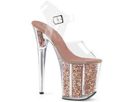 Pleaser - FLAMINGO-808G Sandaal met enkelband, Paaldans schoenen - Paaldans schoenen - 38 Shoes - Roze/Transparant