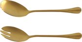 2-delig RVS sla bestek/couvert goud 21,5 cm - Salade/sla opscheplepels - Sla lepel en vork - Keukengerei