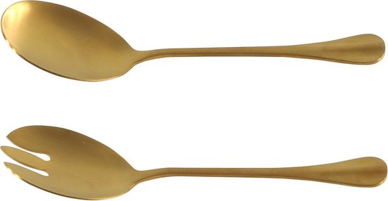 2-delig RVS sla bestek/couvert goud 21,5 cm - Salade/sla opscheplepels - Sla lepel en vork - Keukengerei