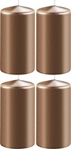 4x Metallic koperen cilinderkaarsen/stompkaarsen 6 x 8 cm 27 branduren - Geurloze kaarsen metallic koper - Woondecoraties