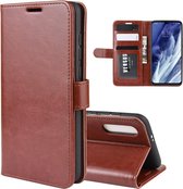 Voor xiaomi mi 9 pro / mi 9 pro 5g r64 textuur enkele vouw horizontale flip lederen tas met houder & kaartsleuven & portemonnee (bruin)